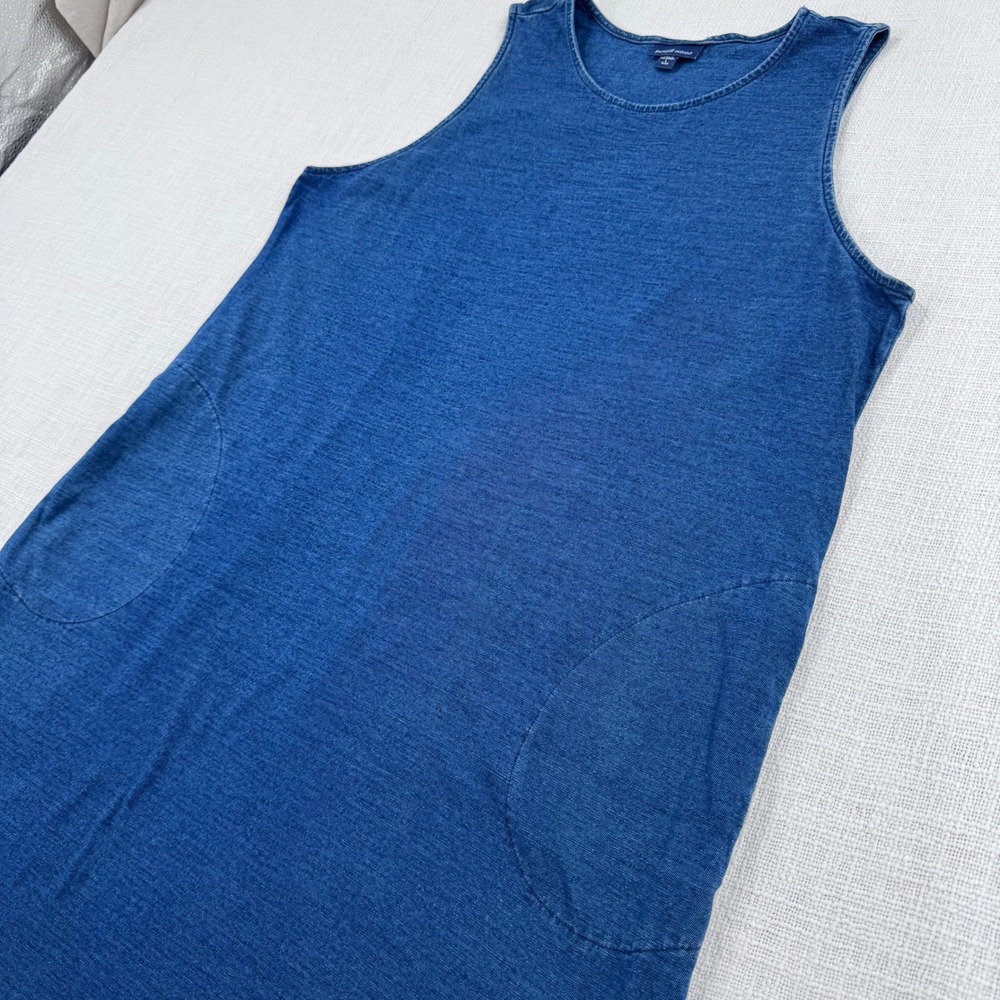 Pure Jill Indigo Tank Sleeveless Shift Tunic Cotton Dress Pockets Large Petite - Picture 3 of 9